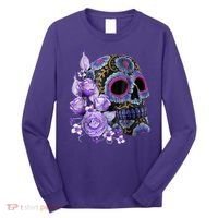 Sugar Purple Rose Skull Floral Long Sleeve Shirt thumb 0