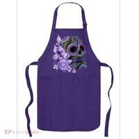 Sugar Purple Rose Skull Floral Apron thumb 0