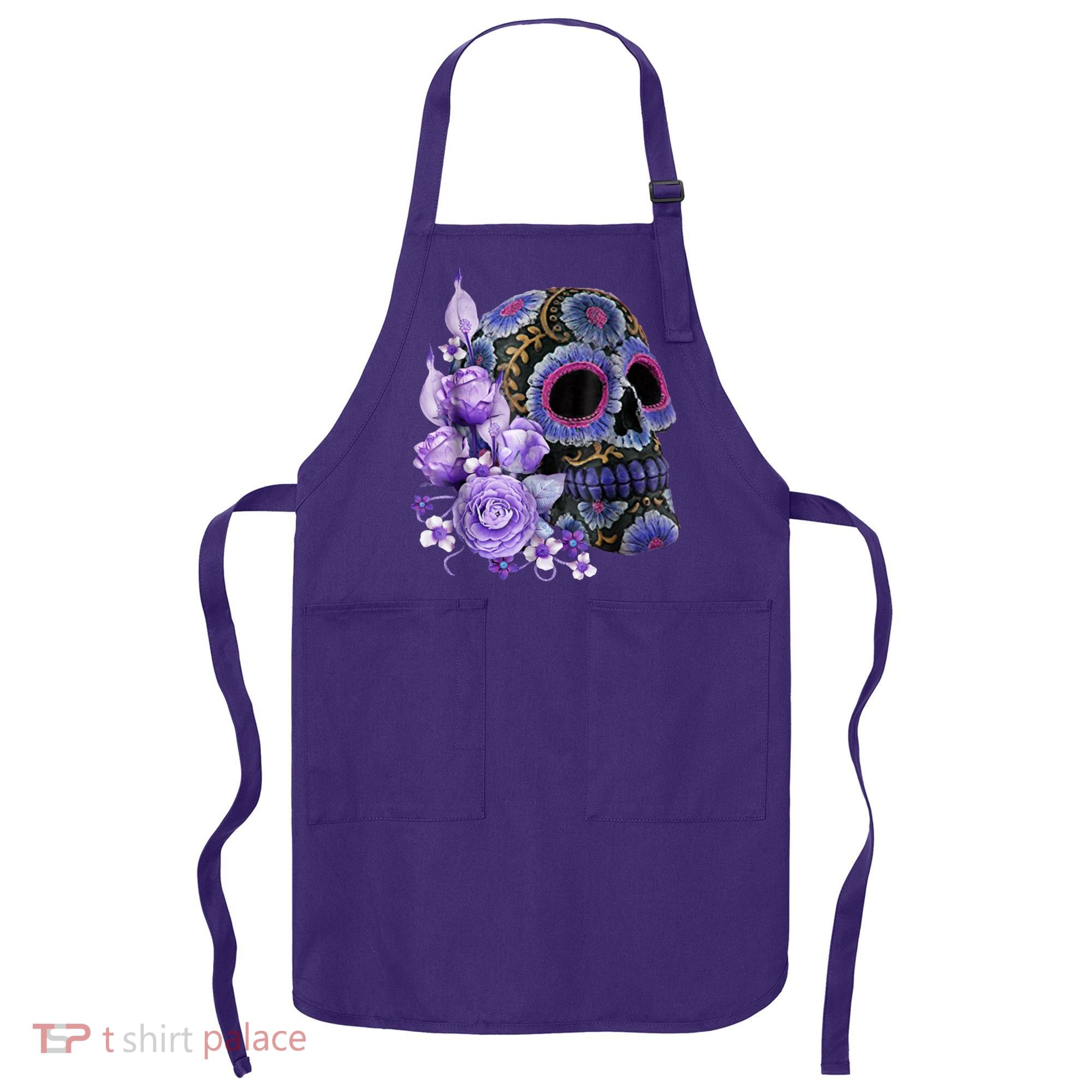 Sugar Purple Rose Skull Floral Apron