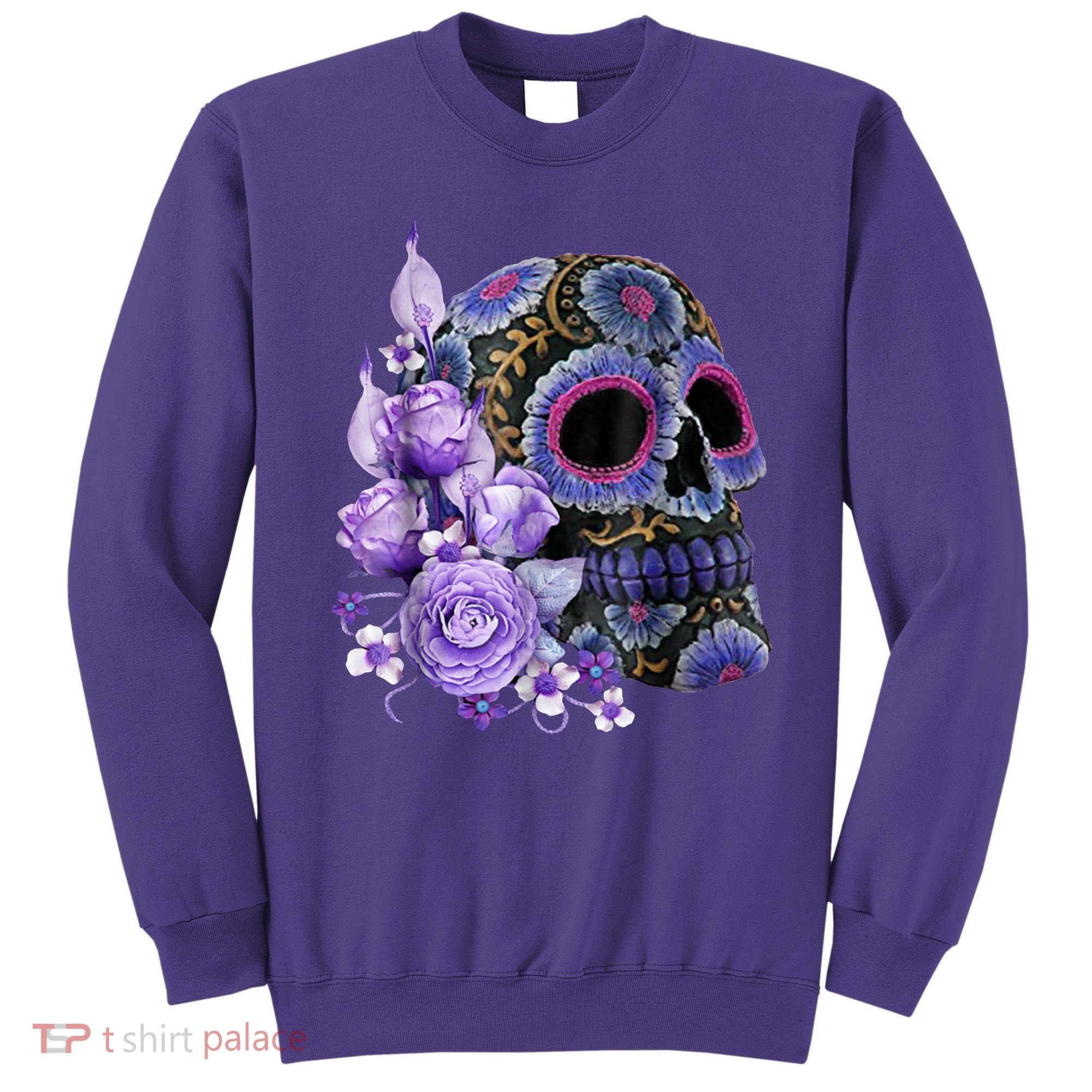 Sugar Purple Rose Skull Floral Sweatshirt