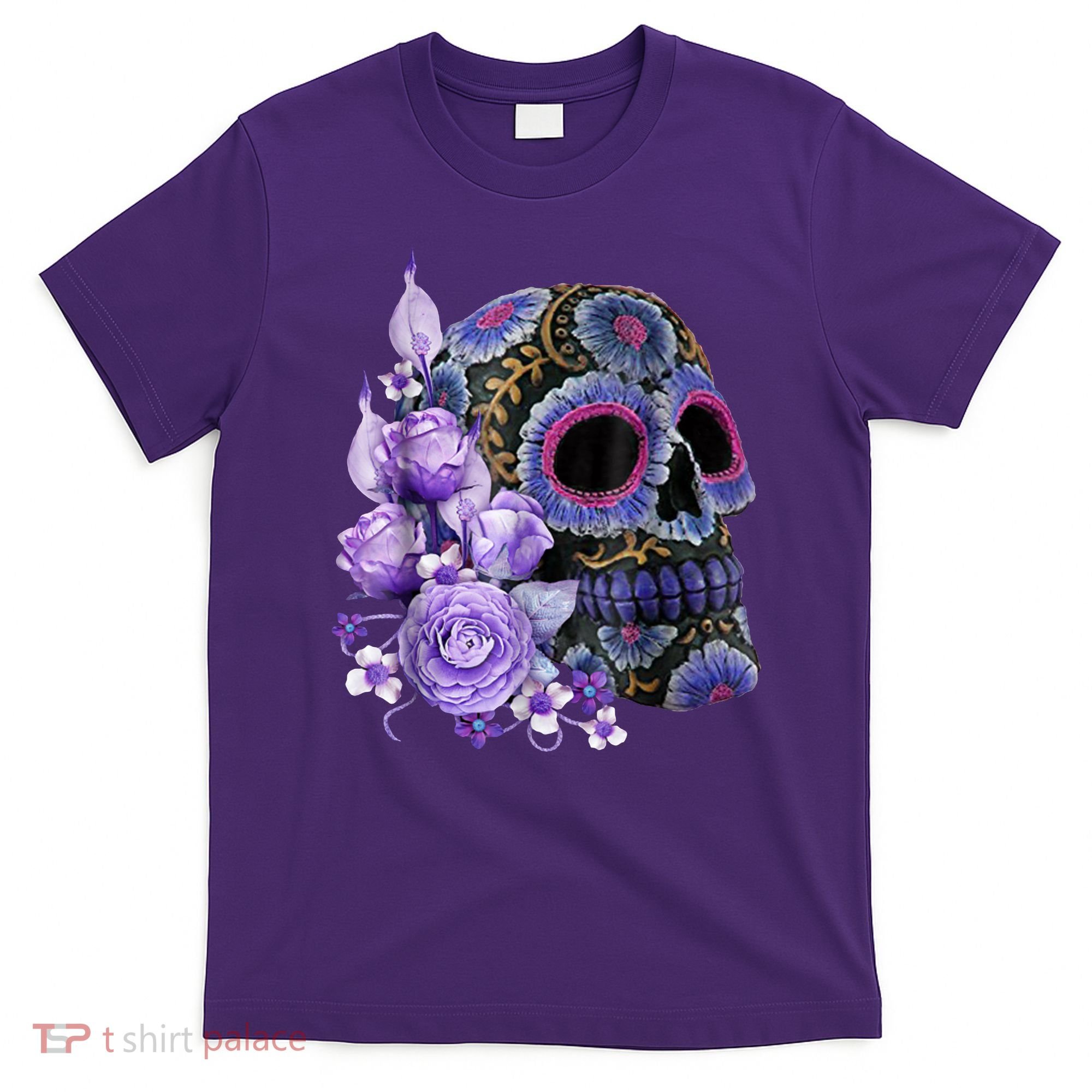 Sugar Purple Rose Skull Floral T-Shirt