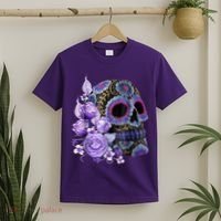 Sugar Purple Rose Skull Floral T-Shirt thumb 2