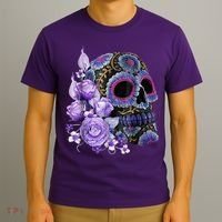 Sugar Purple Rose Skull Floral T-Shirt thumb 3