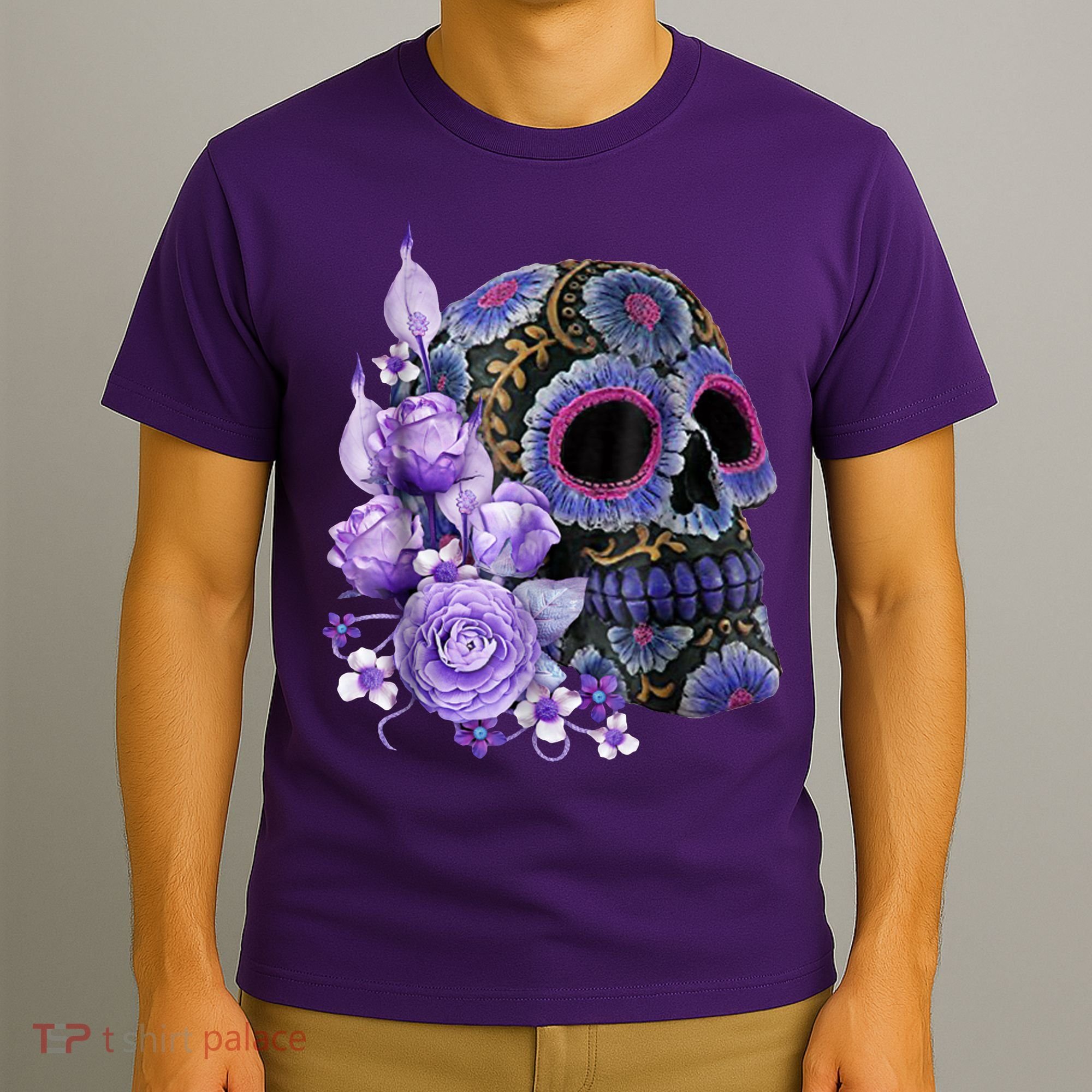 Sugar Purple Rose Skull Floral T-Shirt