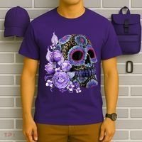 Sugar Purple Rose Skull Floral T-Shirt thumb 6
