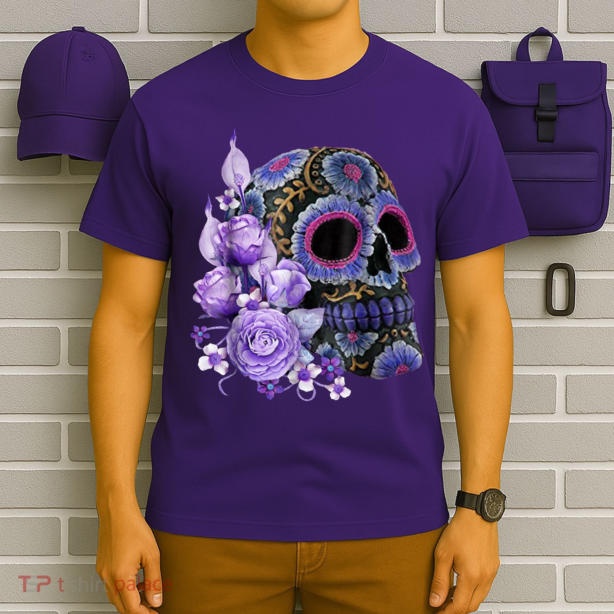 Sugar Purple Rose Skull Floral T-Shirt