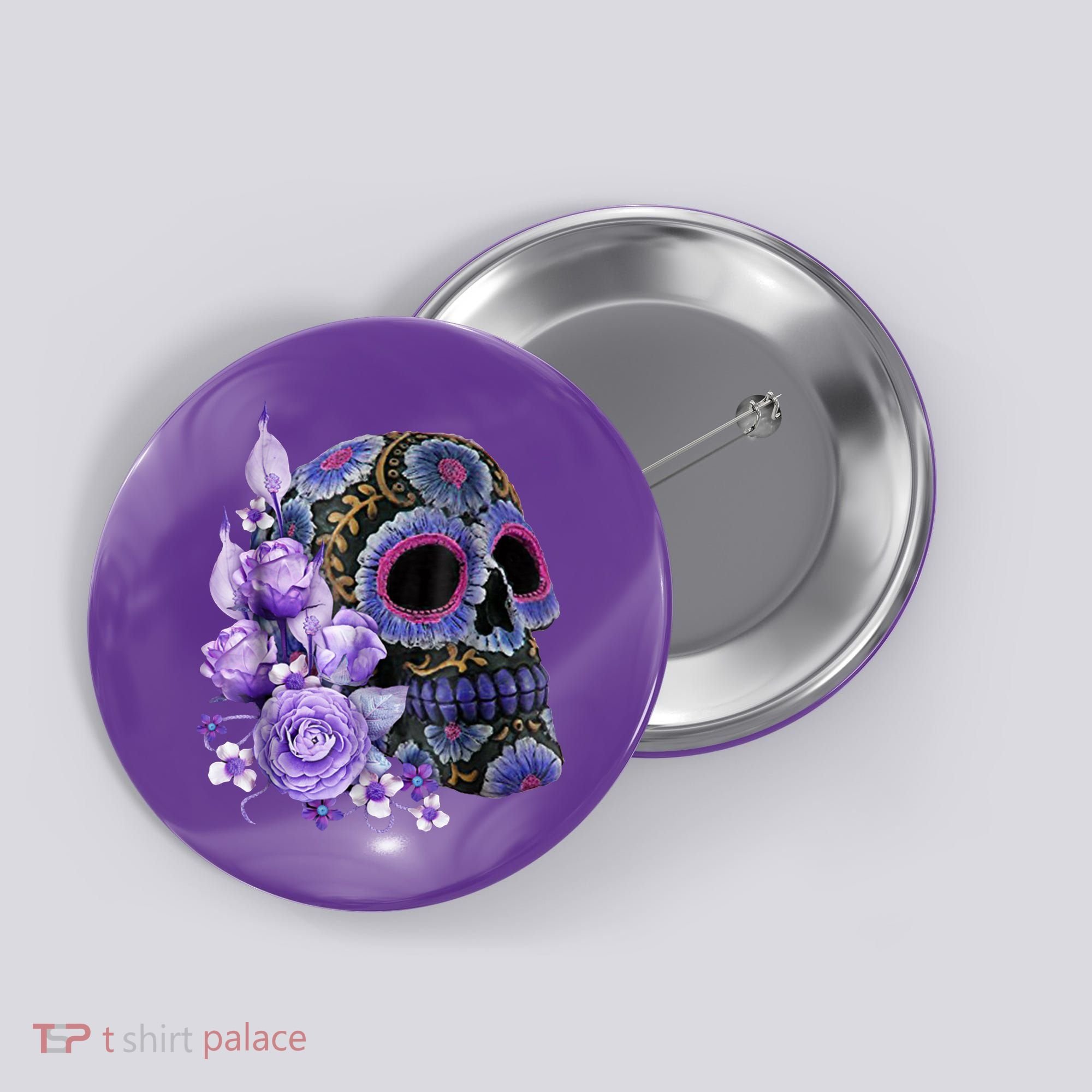 Sugar Purple Rose Skull Floral Button
