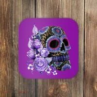 Sugar Purple Rose Skull Floral Coaster thumb 0
