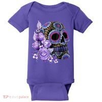 Sugar Purple Rose Skull Floral Baby Bodysuit thumb 0