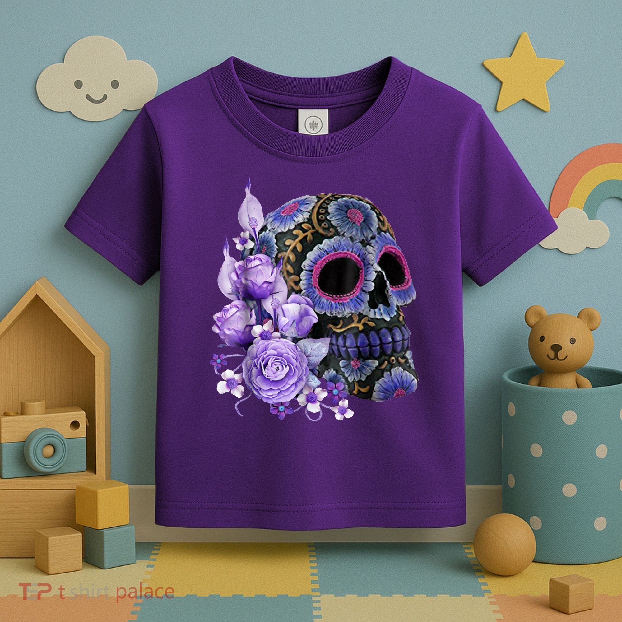 Sugar Purple Rose Skull Floral Toddler T-Shirt