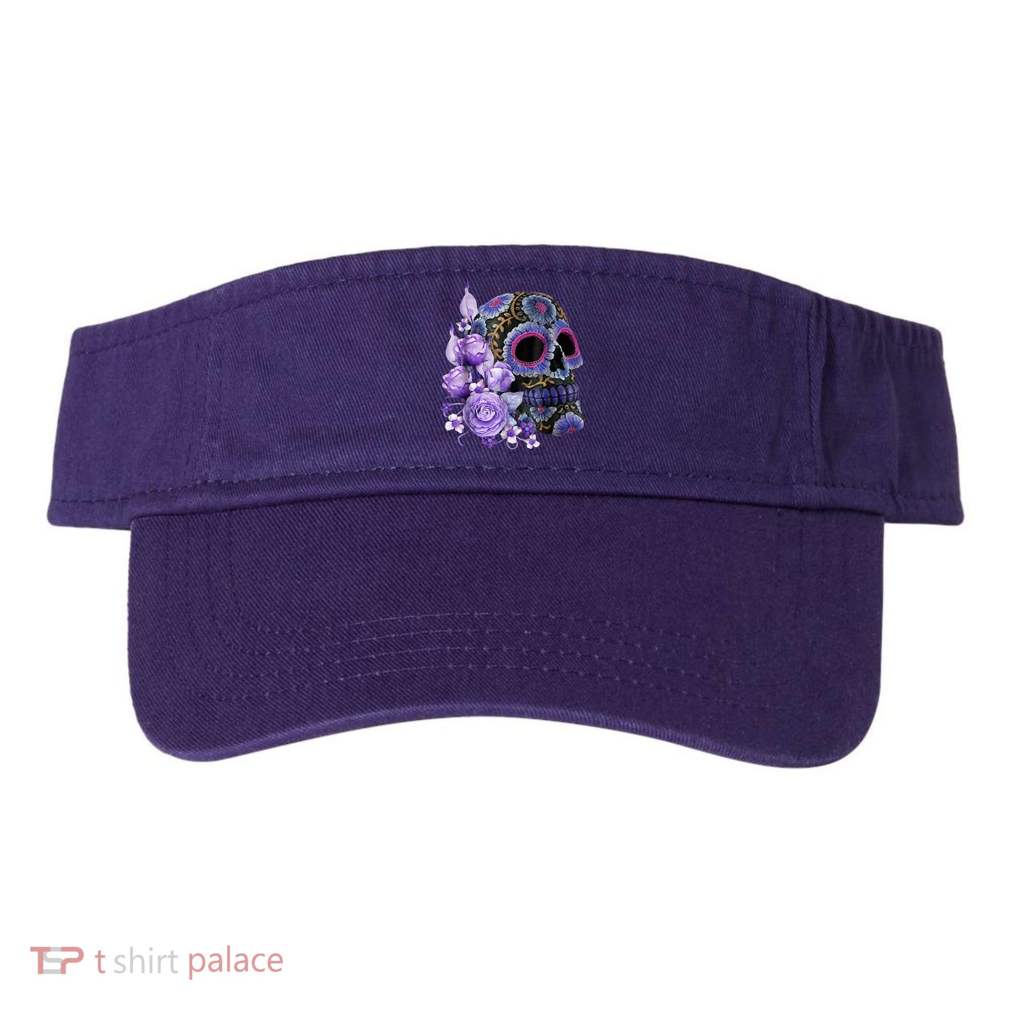 Sugar Purple Rose Skull Floral Visor