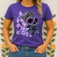 Sugar Purple Rose Skull Floral Women's T-Shirt thumb 2