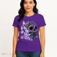 Sugar Purple Rose Skull Floral Women's T-Shirt thumb 4