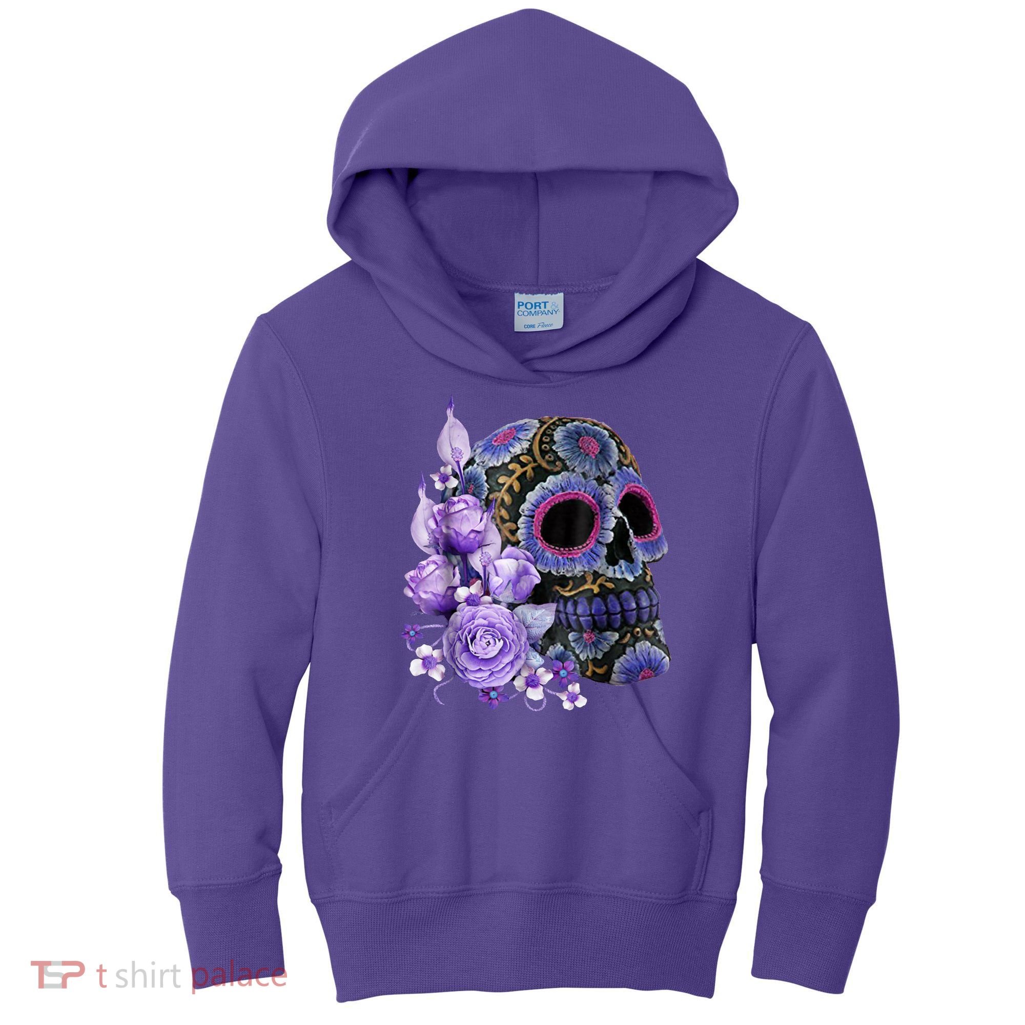 Sugar Purple Rose Skull Floral Kids Hoodie
