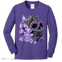 Sugar Purple Rose Skull Floral Kids Long Sleeve Shirt thumb 0
