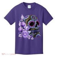 Sugar Purple Rose Skull Floral Kids T-Shirt thumb 0