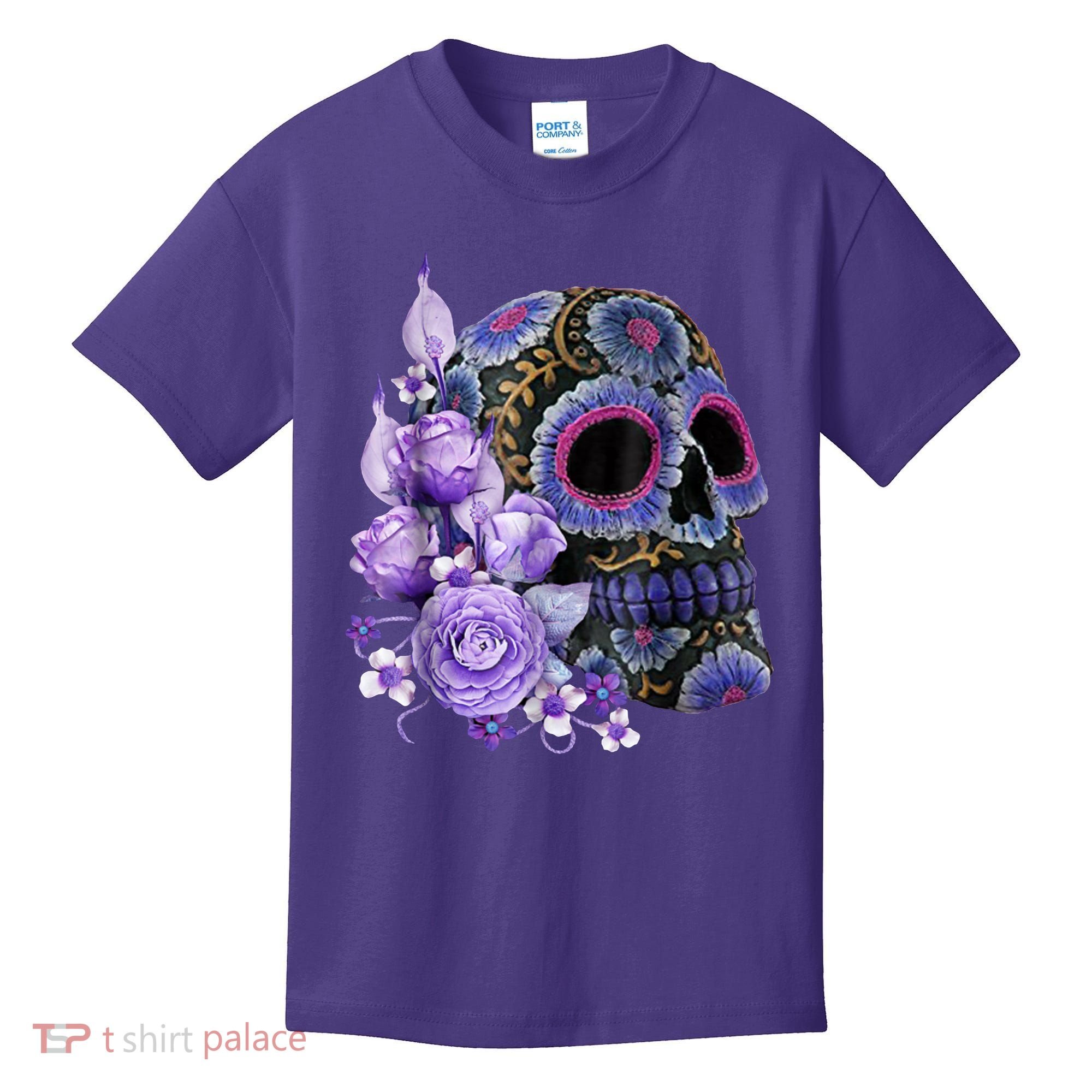 Sugar Purple Rose Skull Floral Kids T-Shirt