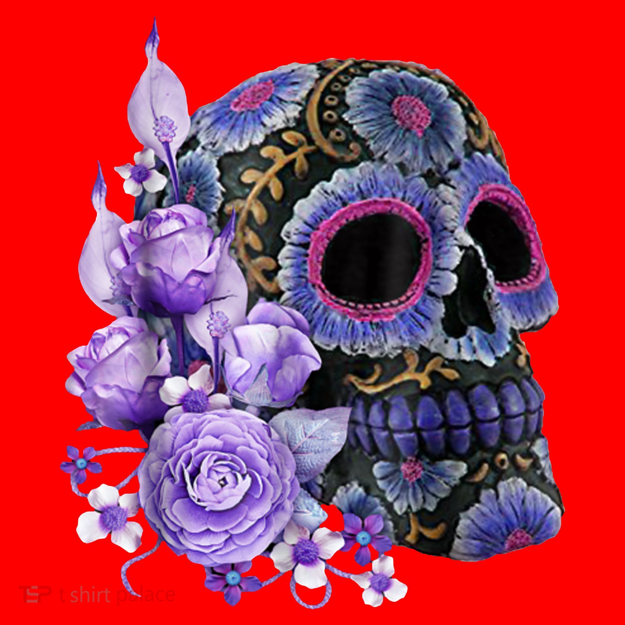 Sugar Purple Rose Skull Floral Santa Hat