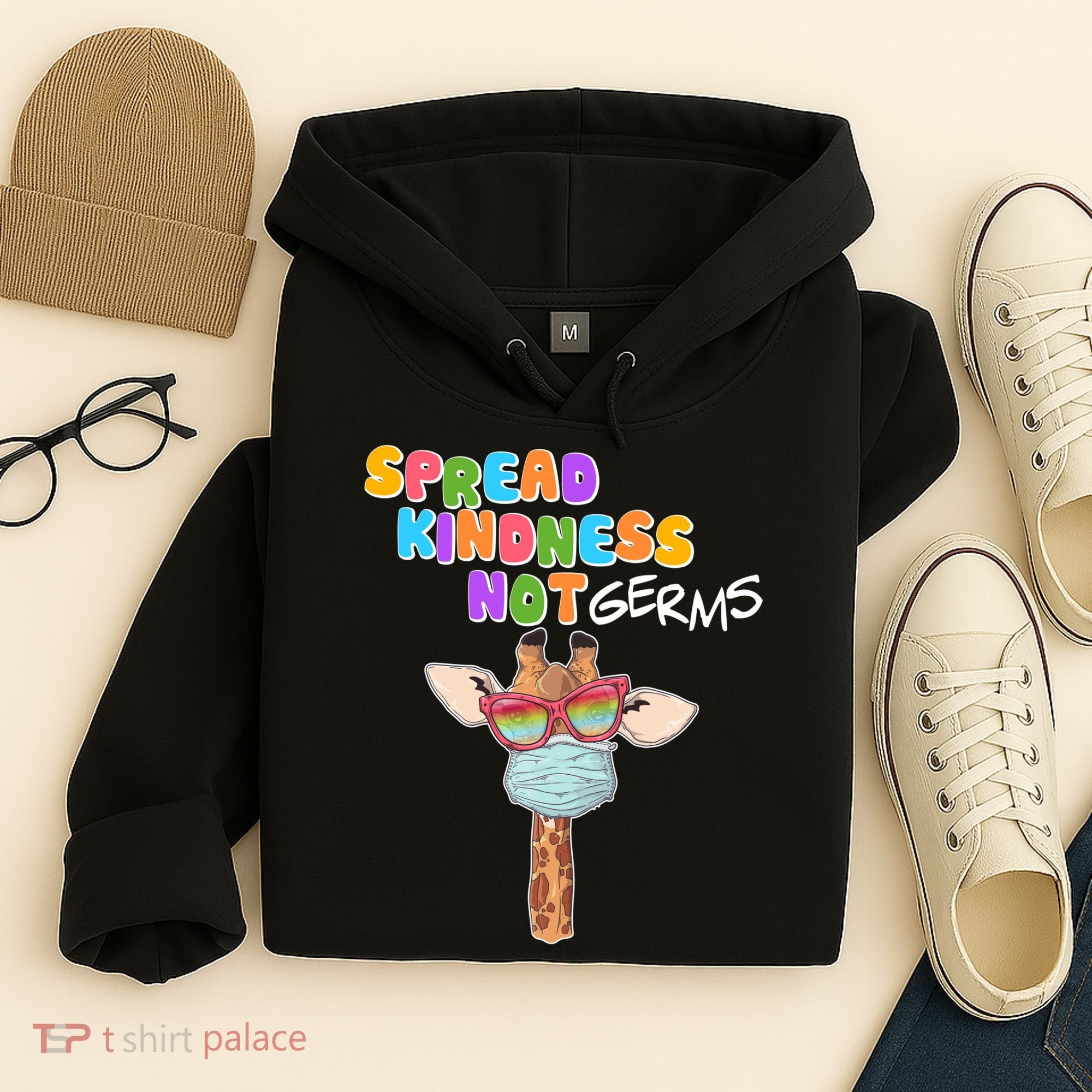 Spread Kindness Not Germs Masked Giraffe Hoodie