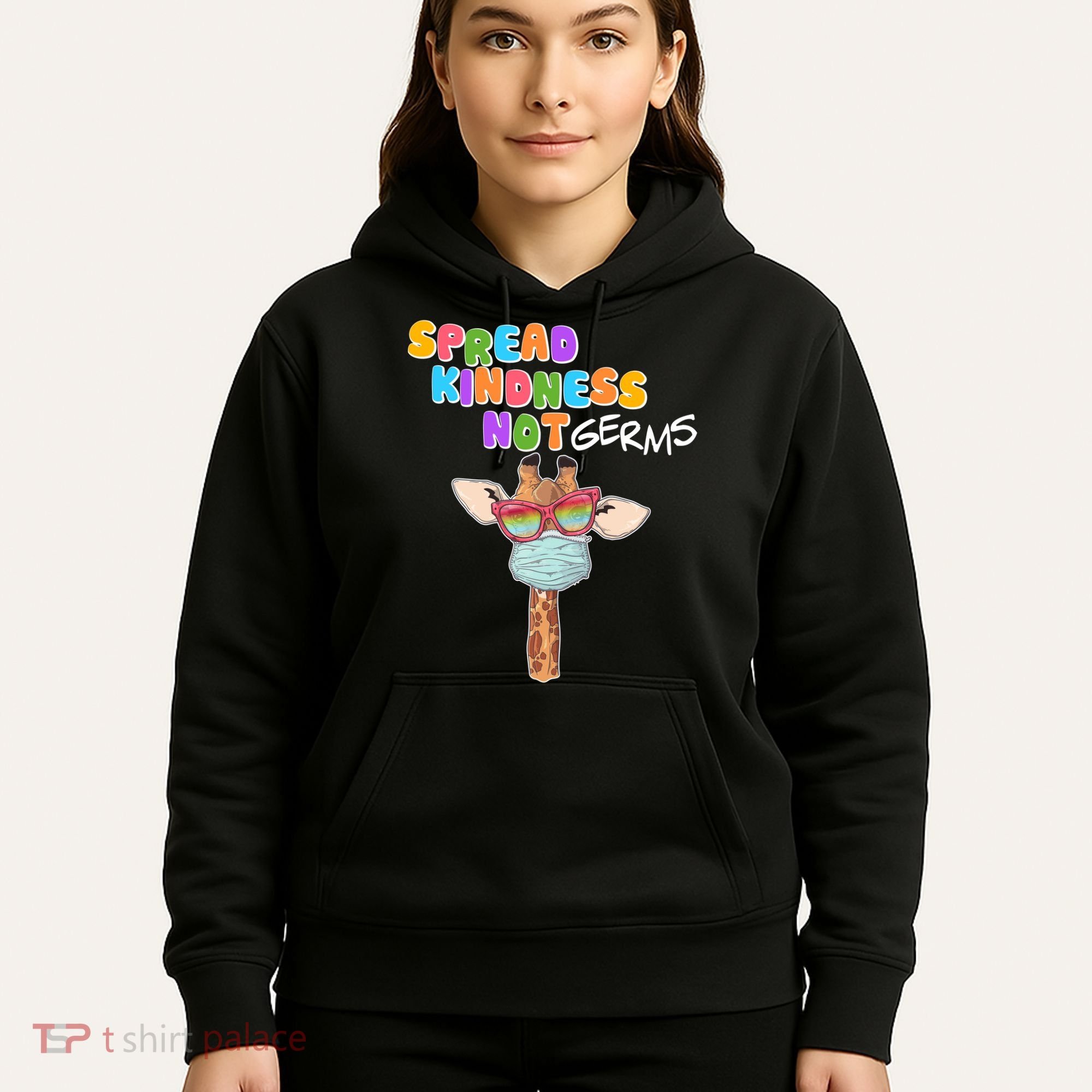 Spread Kindness Not Germs Masked Giraffe Hoodie