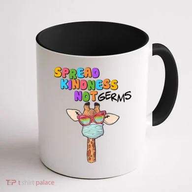 Spread Kindness Not Germs Masked Giraffe Coffee Mug back