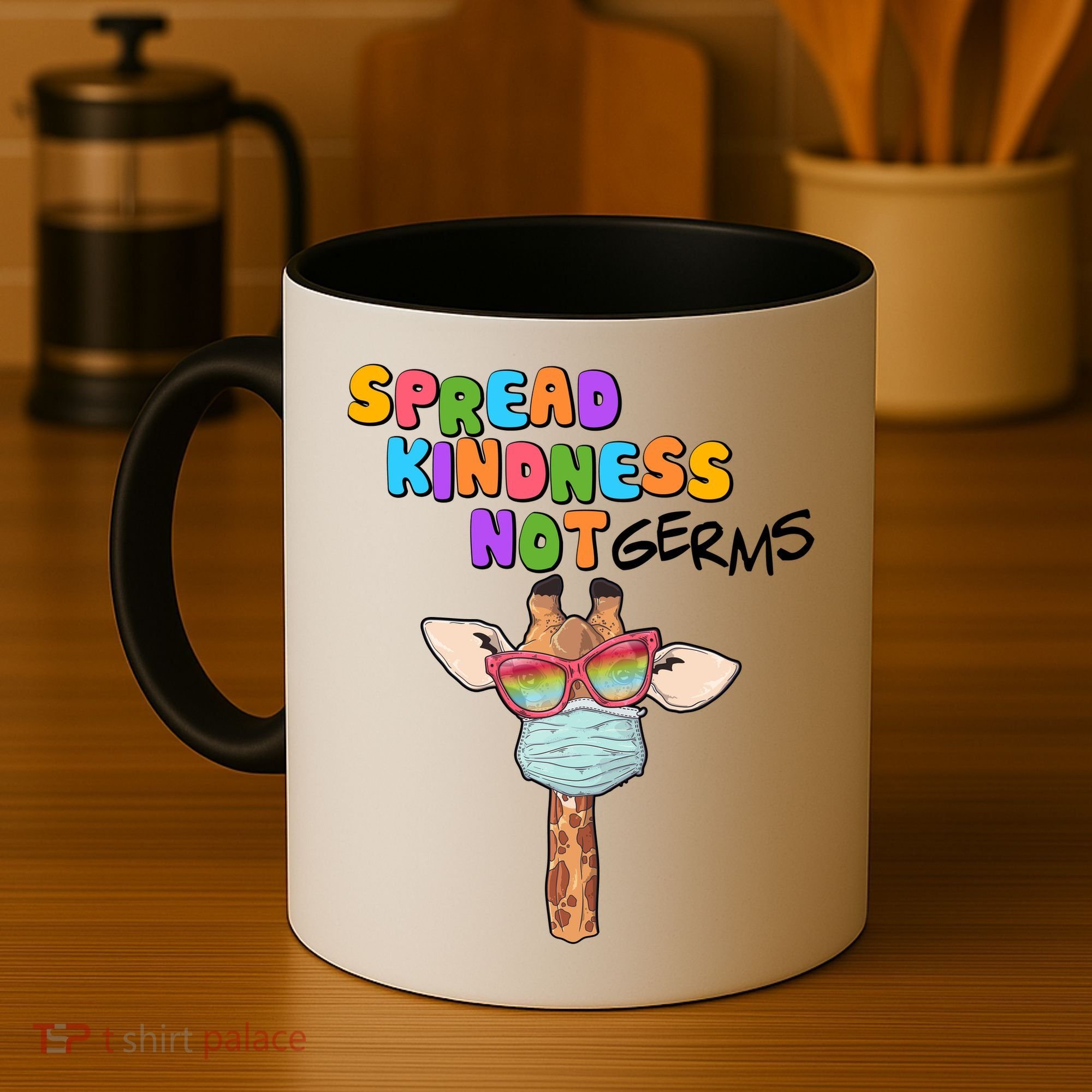 Spread Kindness Not Germs Masked Giraffe Coffee Mug