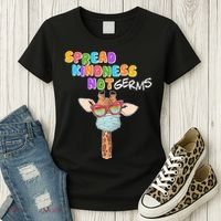 Spread Kindness Not Germs Masked Giraffe Women's T-Shirt thumb 3