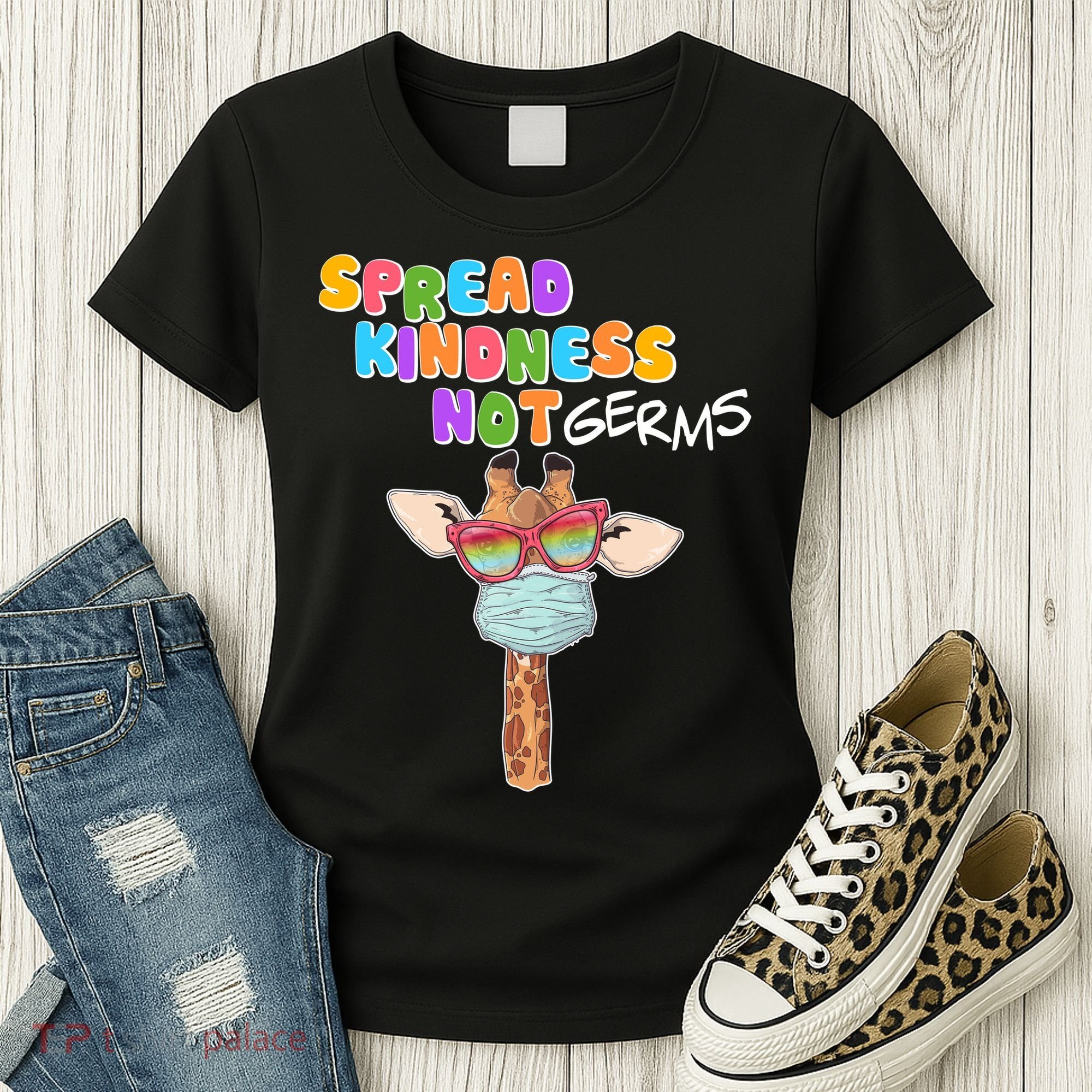 Spread Kindness Not Germs Masked Giraffe Women's T-Shirt