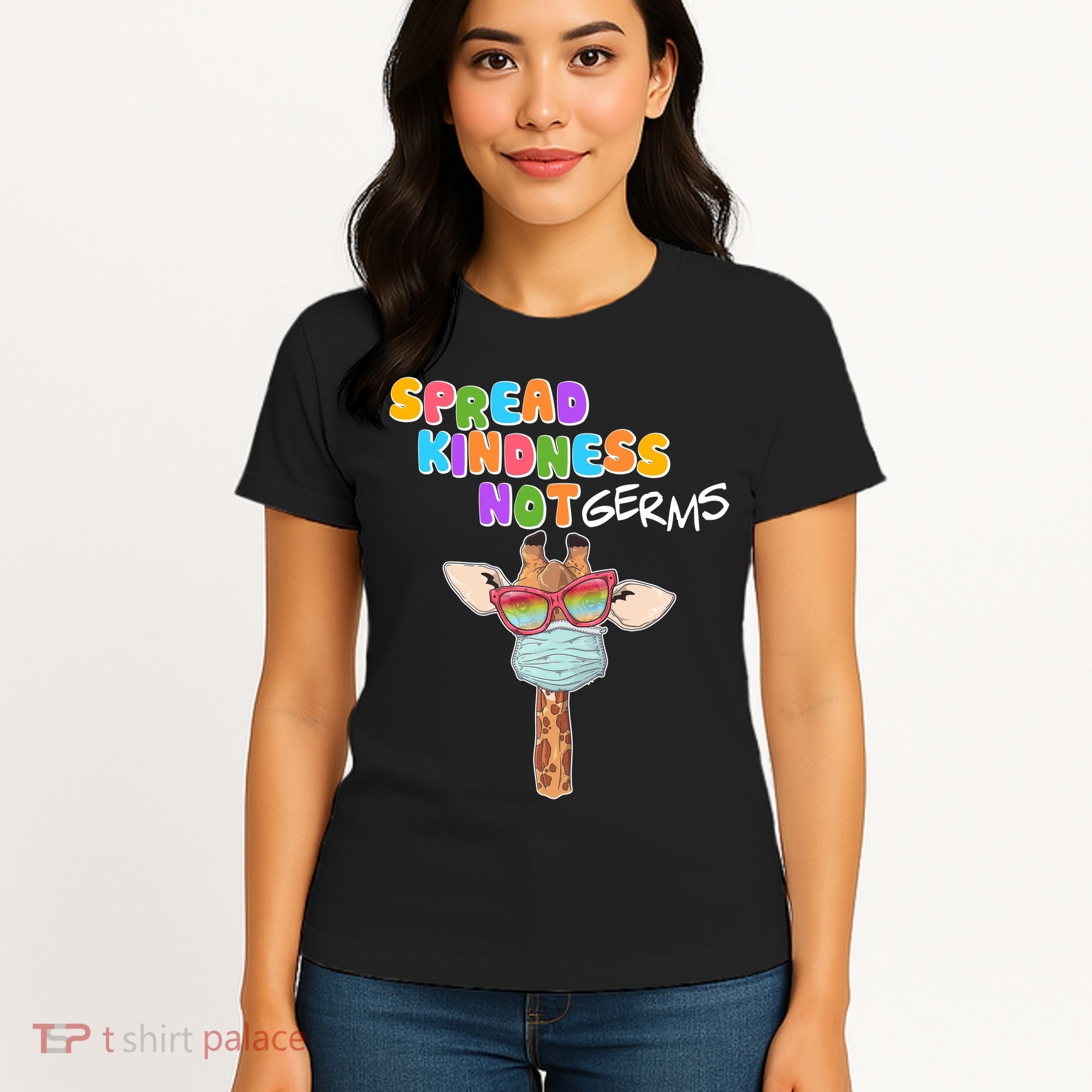 Spread Kindness Not Germs Masked Giraffe Women's T-Shirt