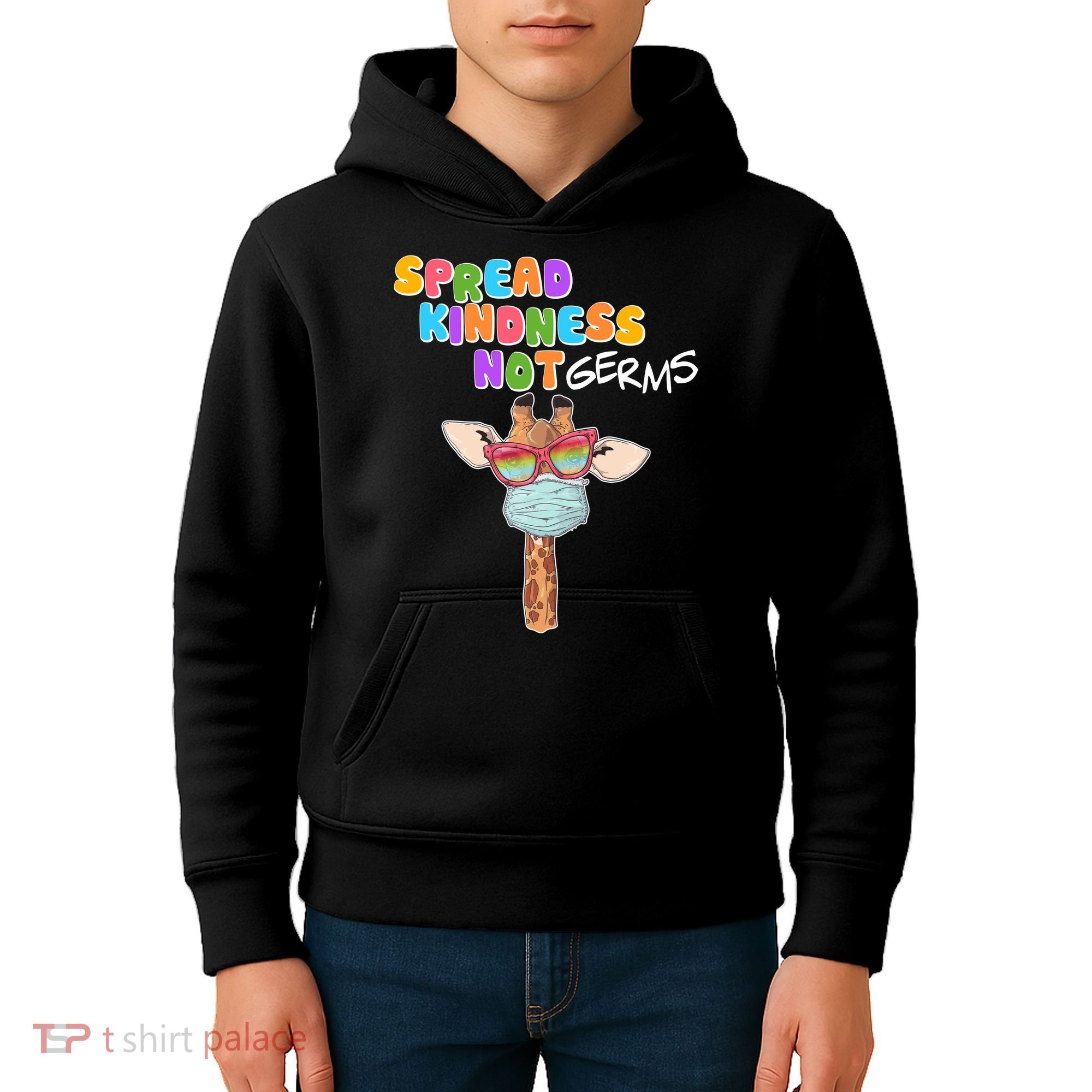 Spread Kindness Not Germs Masked Giraffe Kids Hoodie