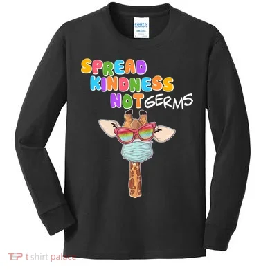 Spread Kindness Not Germs Masked Giraffe Kids Long Sleeve Shirt
