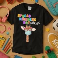 Spread Kindness Not Germs Masked Giraffe Kids T-Shirt thumb 3