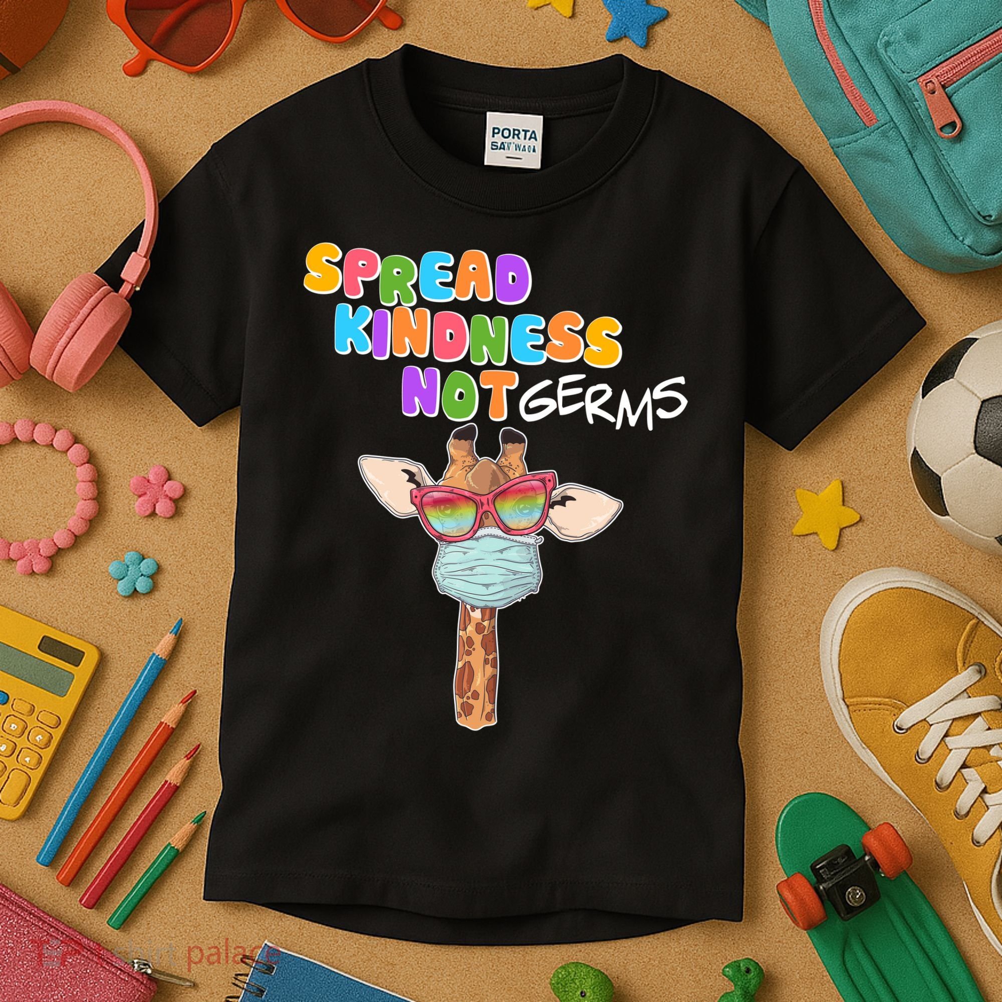 Spread Kindness Not Germs Masked Giraffe Kids T-Shirt