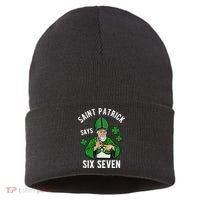 Saint Patrick Says Six Seven 6-7 Meme St Patrick's Day Sustainable Knit Beanie thumb 0