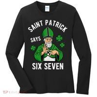 Saint Patrick Says Six Seven 6-7 Meme St Patrick's Day Women's Long Sleeve Shirt thumb 0