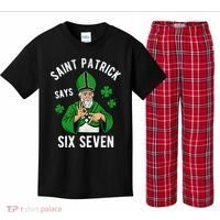 Saint Patrick Says Six Seven 6-7 Meme St Patrick's Day Kids Plaid Pajama Set thumb 0