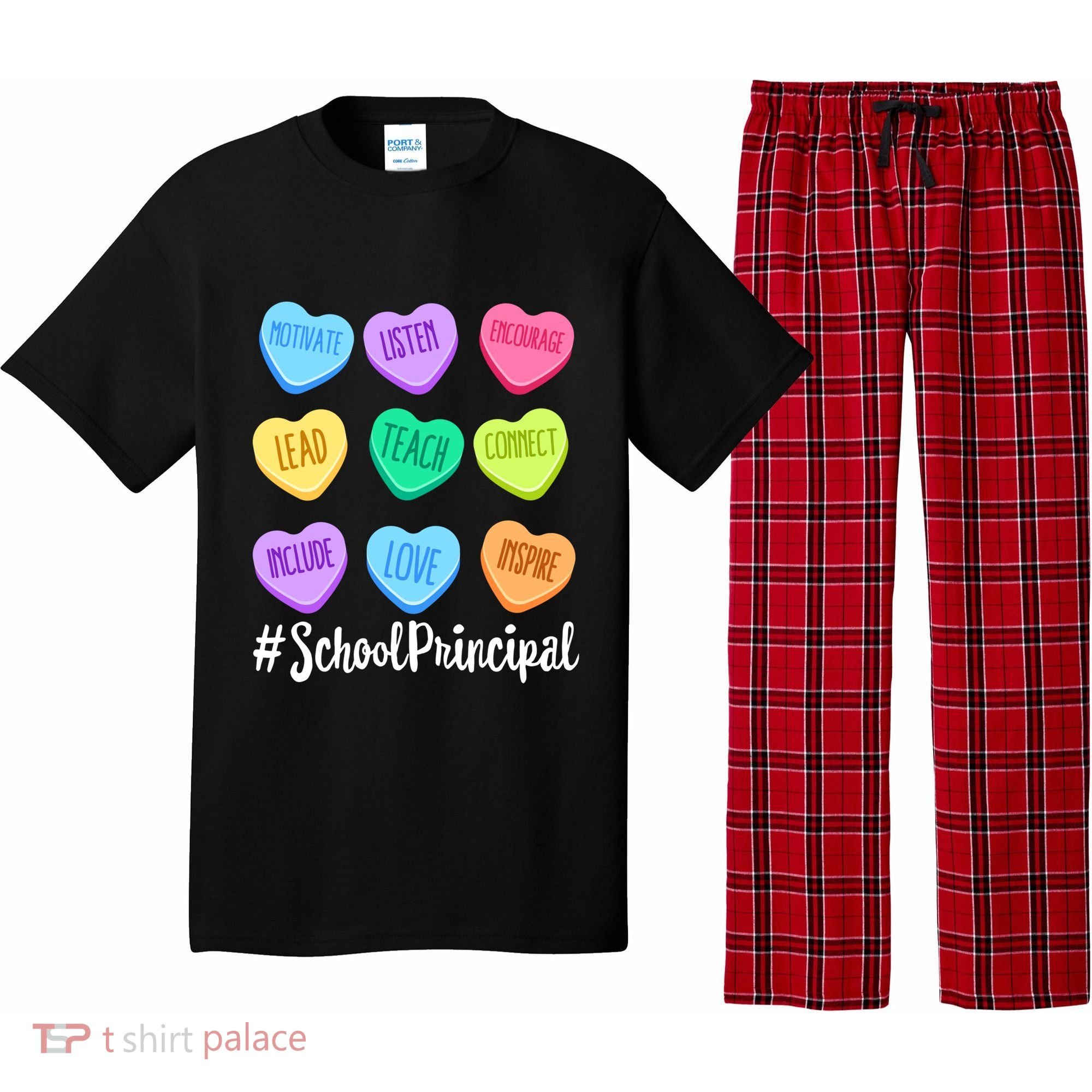 School Principal Staff Valentine's Day Pastel Candy Heart Gift Pajama Set
