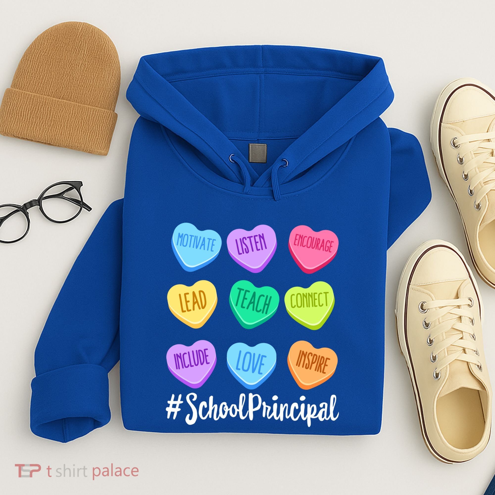 School Principal Staff Valentine's Day Pastel Candy Heart Gift Hoodie