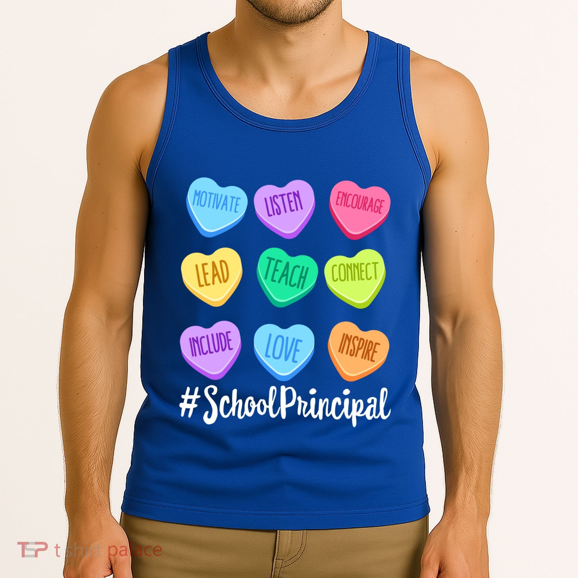 School Principal Staff Valentine's Day Pastel Candy Heart Gift Tank Top