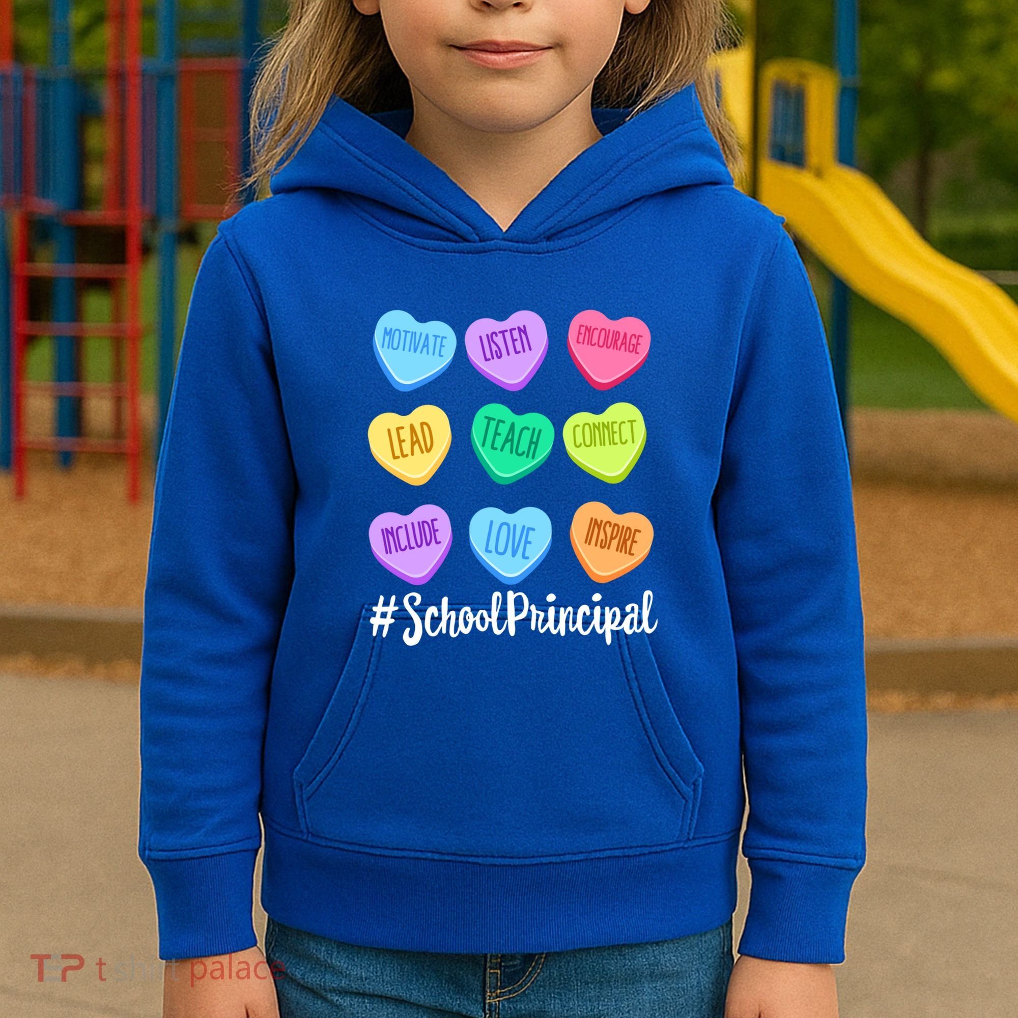 School Principal Staff Valentine's Day Pastel Candy Heart Gift Kids Hoodie