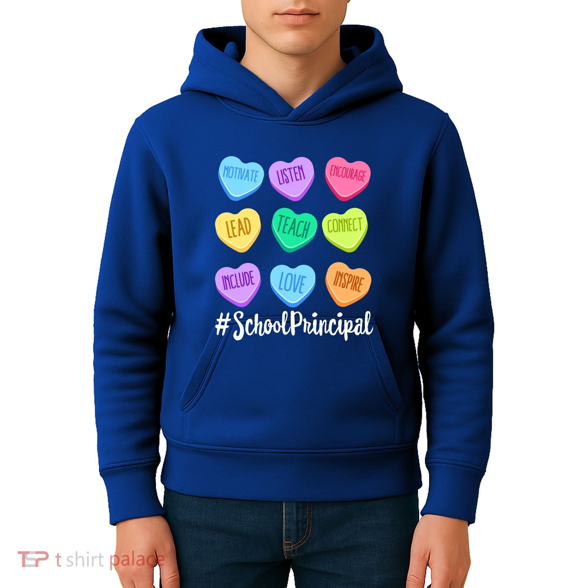 School Principal Staff Valentine's Day Pastel Candy Heart Gift Kids Hoodie