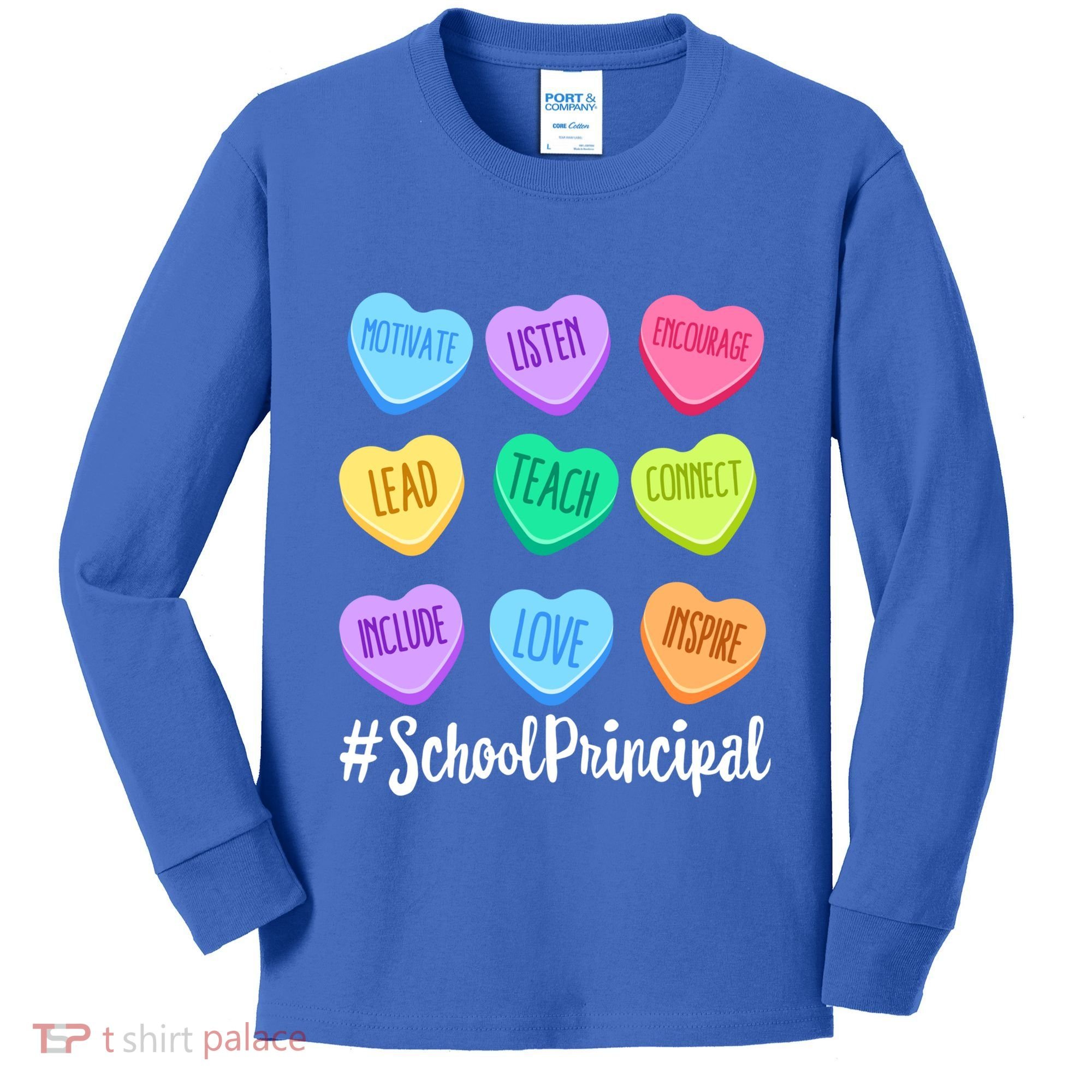 School Principal Staff Valentine's Day Pastel Candy Heart Gift Kids Long Sleeve Shirt