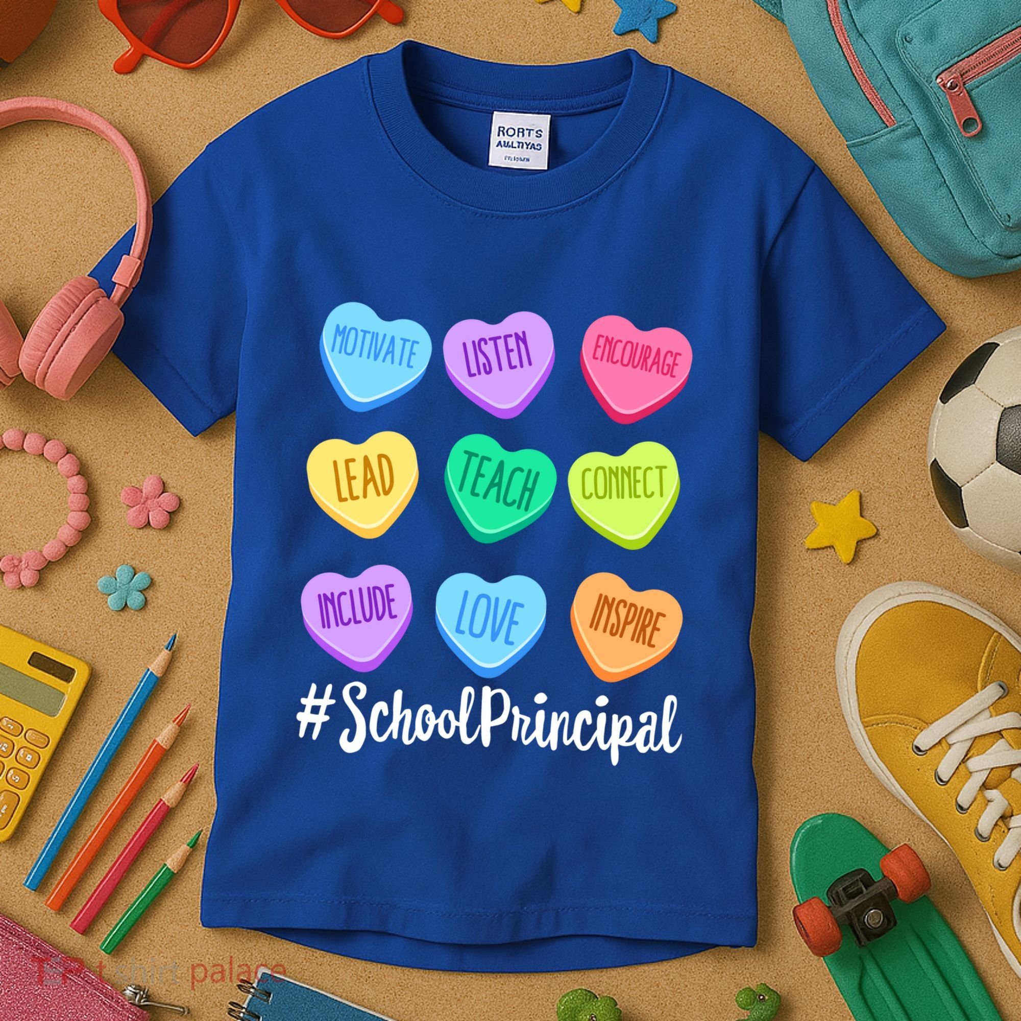 School Principal Staff Valentine's Day Pastel Candy Heart Gift Kids T-Shirt