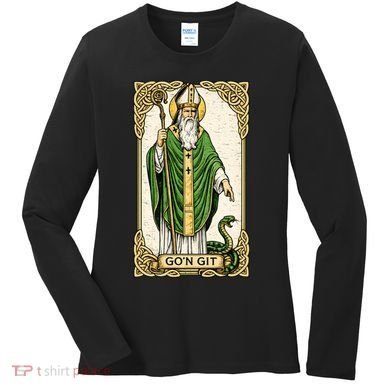 St Patrick Snake Gon Git Card Saint Pattys Vintage Women's Long Sleeve Shirt