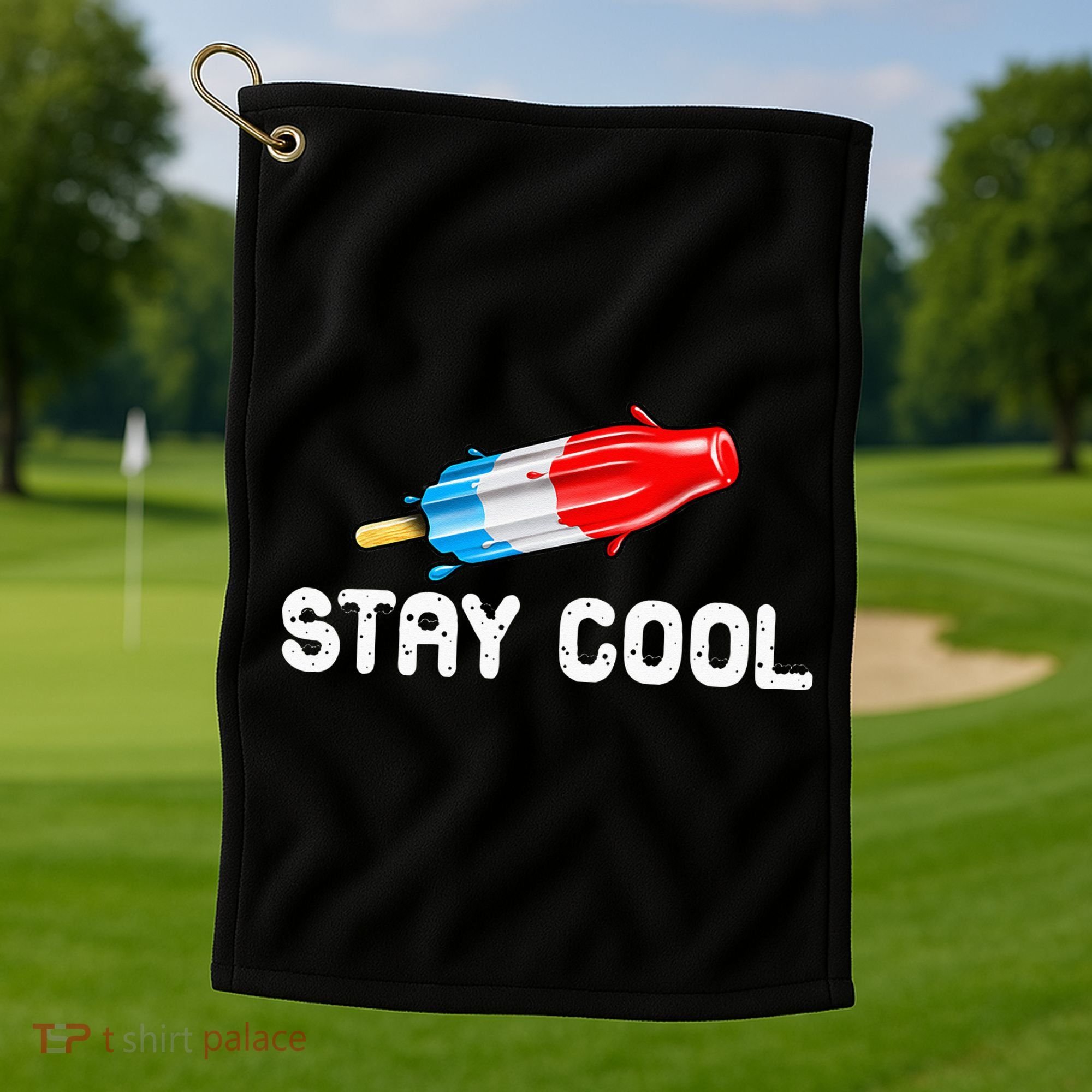 Summer Popsicle Stay Cool Funny Bomb Retro 80s Pop Gift Golf Towel