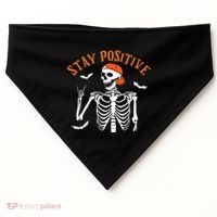 Stay Positive Skeleton Spooky Season Halloween Retro Funny Gift USA-Made Doggie Bandana thumb 0