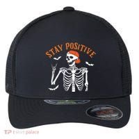 Stay Positive Skeleton Spooky Season Halloween Retro Funny Gift Flexfit Unipanel Trucker Cap thumb 0