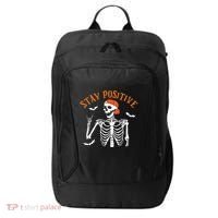 Stay Positive Skeleton Spooky Season Halloween Retro Funny Gift City Backpack thumb 0
