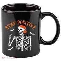 Stay Positive Skeleton Spooky Season Halloween Retro Funny Gift 11oz C Handle Ceramic Mug thumb 0