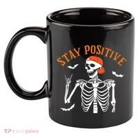 Stay Positive Skeleton Spooky Season Halloween Retro Funny Gift 11oz C Handle Ceramic Mug thumb 2